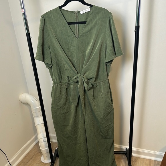Green Jasambac Green Short Sleeve Wrap Elegant Jumpsuit Size 2xl - Picture 2 of 8